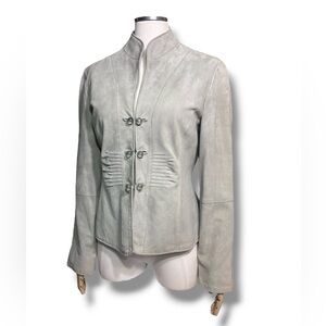 ANNE KLEIN Mandarin Collar Pin-Tuck Suede Leather Jacket VINTAGE